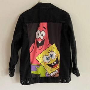 Spongebob Patrick Denim Trucker Jean Jacket Black Size Small